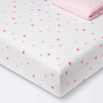 Fitted Jersey Crib Sheet 2pk - Cloud Island™ Multi Dot And Solid Pink 4 Fitted Jersey Crib Sheet 2pk - Cloud Island™ Multi Dot And Solid Pink - Image 4