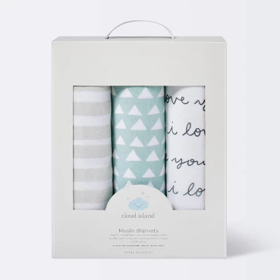 Muslin Swaddle Blanket I Love You 3pk - Cloud Island™ Black/White 2 Muslin Swaddle Blanket I Love You 3pk - Cloud Island™ Black/White - Image 2
