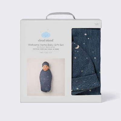 Hospital Muslin Swaddle And Hat Gift Set - 2ct - Blue Stars- Cloud Island™ 3 Hospital Muslin Swaddle And Hat Gift Set - 2ct - Blue Stars- Cloud Island™ - Image 3