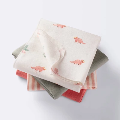 Flannel Baby Blanket - Coral Dinosaurs - 4pk - Cloud Island™ 4 Flannel Baby Blanket - Coral Dinosaurs - 4pk - Cloud Island™ - Image 4