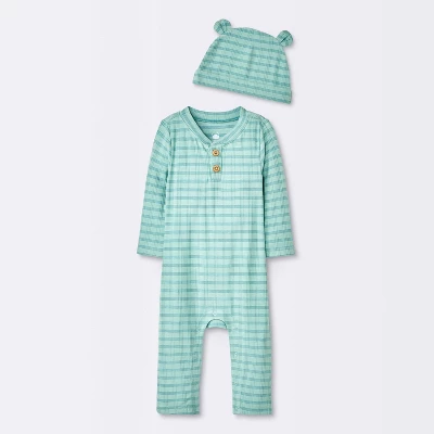 Baby Boys' Jacquard Checkered Romper & Hat - Cloud Island™ Blue 4 Baby Boys' Jacquard Checkered Romper & Hat - Cloud Island™ Blue - Image 4