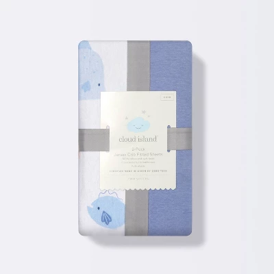 Fitted Jersey Crib Sheet 2pk - Cloud Island™ Fish Friends And Solid Blue 4 Fitted Jersey Crib Sheet 2pk - Cloud Island™ Fish Friends And Solid Blue - Image 4