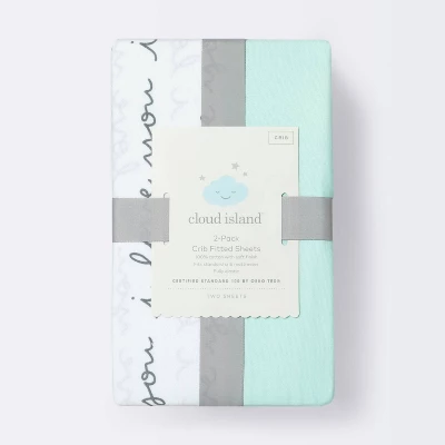 Crib Fitted Sheets I Love You And Mint Solid - Cloud Island™ - Gray/Mint - 2pk 2 Crib Fitted Sheets I Love You And Mint Solid - Cloud Island™ - Gray/Mint - 2pk - Image 2