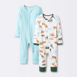 Baby Boys' 2pk Safari Animals Zip Romper - Cloud Island™ -Little Kingdom Nursery GUEST 6a050ea2 182d 407e b259 1392e197dbb6