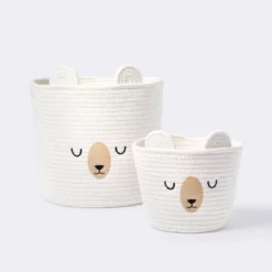 Medium Coiled Rope Round Basket Sleepy Bear - Cream - Cloud Island™ -Little Kingdom Nursery GUEST 703c8dda 6b78 47a5 a7ee 058a610b984a
