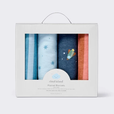 Flannel Baby Blankets - Space - 4pk - Cloud Island™ 3 Flannel Baby Blankets - Space - 4pk - Cloud Island™ - Image 3