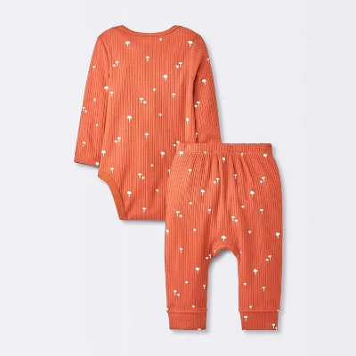 Baby 2pc Neutral Mushroom Wide Ribbed Top & Bottom Set - Cloud Island™ Rust 1 Baby 2pc Neutral Mushroom Wide Ribbed Top & Bottom Set - Cloud Island™ Rust