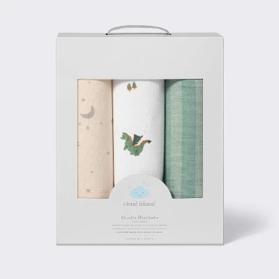 Muslin Swaddle Baby Blanket - Dragons - 3pk - Cloud Island™ 3 Muslin Swaddle Baby Blanket - Dragons - 3pk - Cloud Island™ - Image 3