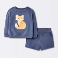 Baby Boys' 2pc Fox Applique Sweatshirt & Shorts Set - Cloud Island™ Navy Blue -Little Kingdom Nursery GUEST 9cdde992 3628 4450 800b 796e5b61a0da
