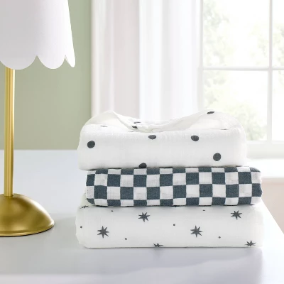 Muslin Swaddle Baby Blanket - Dots & Checks - 3pk - Cloud Island™ 1 Muslin Swaddle Baby Blanket - Dots & Checks - 3pk - Cloud Island™