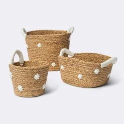 Braided Water Hyacinth With Tufted Embroidery Medium Round Storage Basket - Cloud Island™ 5 Braided Water Hyacinth With Tufted Embroidery Medium Round Storage Basket - Cloud Island™ -Little Kingdom Nursery GUEST a7bd05cd bca9 4965 97c1 315288e11582