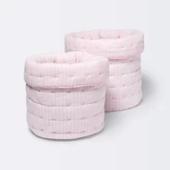 Quilted Gauze Medium Round Storage Bin - Cloud Island™ Pink Stripe -Little Kingdom Nursery GUEST ac06777e 2a05 4350 b393 154caf98aaa3