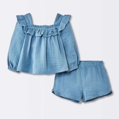 Baby Girls' 2pc Gauze Long Sleeve Top And Bloomer Set - Cloud Island™ Blue 4 Baby Girls' 2pc Gauze Long Sleeve Top And Bloomer Set - Cloud Island™ Blue - Image 4
