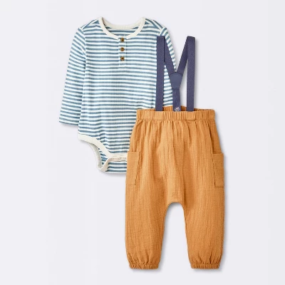 Baby Boys' 2pc Striped Suspender Top & Bottom Set - Cloud Island™ Blue 4 Baby Boys' 2pc Striped Suspender Top & Bottom Set - Cloud Island™ Blue - Image 4