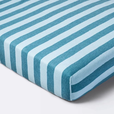 Flannel Fitted Crib Sheet - Blue Stripes - Cloud Island™ 4 Flannel Fitted Crib Sheet - Blue Stripes - Cloud Island™ - Image 4
