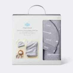 Hospital Muslin Swaddle Baby Blanket And Hat Gift Set - Gray Arrow - 2pk - Cloud Island™ -Little Kingdom Nursery GUEST bfae7299 8f3f 413b b361 03b7f005ac98