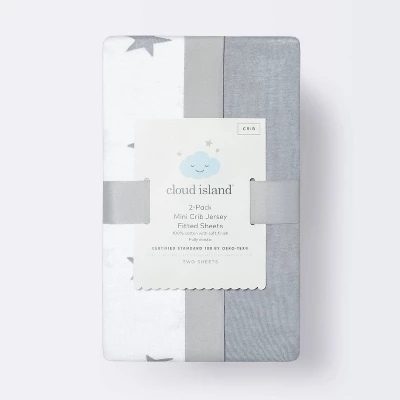 Fitted Mini Crib Jersey Sheet - Cloud Island™ Star/Gray 2pk 2 Fitted Mini Crib Jersey Sheet - Cloud Island™ Star/Gray 2pk - Image 2