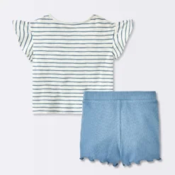 Baby Girls' 2pc Striped Pocket T-Shirt & Bike Shorts Set - Cloud Island™ Blue