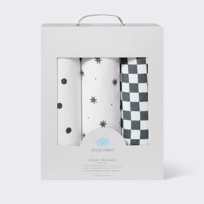 Muslin Swaddle Baby Blanket - Dots & Checks - 3pk - Cloud Island™ 3 Muslin Swaddle Baby Blanket - Dots & Checks - 3pk - Cloud Island™ - Image 3