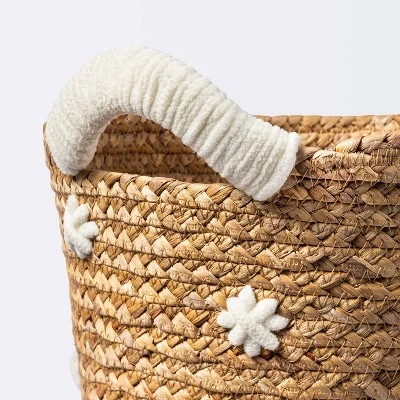 Braided Water Hyacinth With Tufted Embroidery Medium Round Storage Basket - Cloud Island™ 2 Braided Water Hyacinth With Tufted Embroidery Medium Round Storage Basket - Cloud Island™ - Image 2