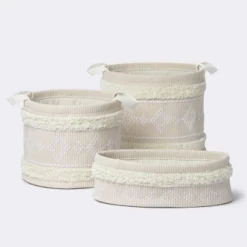 Tufted Fabric Medium Round Storage Basket - Khaki And Cream - Cloud Island™ -Little Kingdom Nursery GUEST e2afc7f2 506d 4734 b8ca 23bee32bd3dd 1