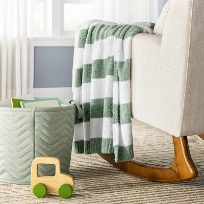 Chenille Stripe Baby Blanket - Green And White Stripe - Cloud Island™ 1 Chenille Stripe Baby Blanket - Green And White Stripe - Cloud Island™
