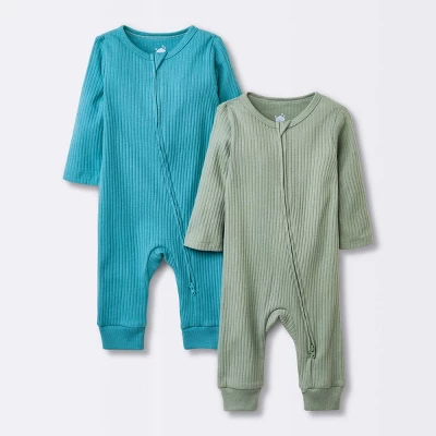 Baby 2pk Basic Wide Rib Romper - Cloud Island™ Green 3 Baby 2pk Basic Wide Rib Romper - Cloud Island™ Green - Image 3
