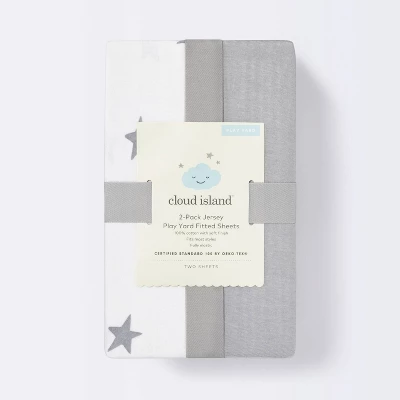 Fitted Play Yard Jersey Sheet Scatter Star And Solid Gray - Cloud Island™ 2pk 2 Fitted Play Yard Jersey Sheet Scatter Star And Solid Gray - Cloud Island™ 2pk - Image 2