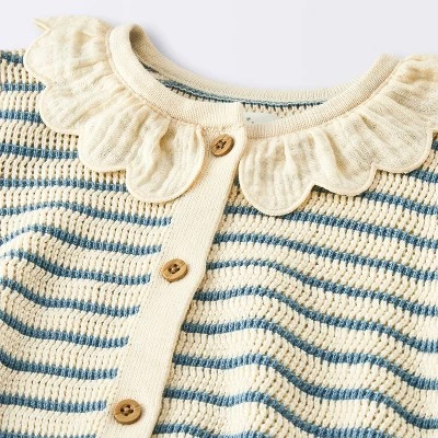 Baby Girls' 2pc Striped Peter Pan Collared Sweater Set - Cloud Island™ Blue 2 Baby Girls' 2pc Striped Peter Pan Collared Sweater Set - Cloud Island™ Blue - Image 2