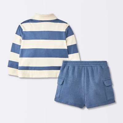 Baby Boys' 2pc Fox Striped Polo Shorts Set - Cloud Island™ Navy Blue 1 Baby Boys' 2pc Fox Striped Polo Shorts Set - Cloud Island™ Navy Blue