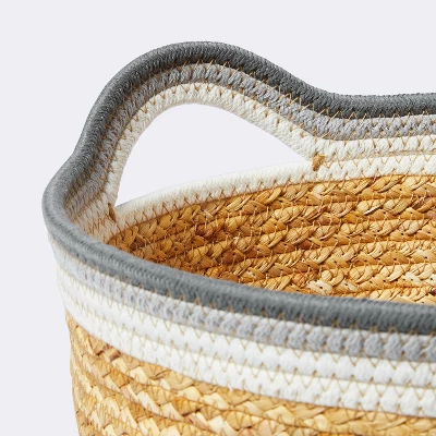 Braided Water Hyacinth Tapered Floor Basket With Coiled Rope Handles - Gray - Cloud Island™ 2 Braided Water Hyacinth Tapered Floor Basket With Coiled Rope Handles - Gray - Cloud Island™ - Image 2